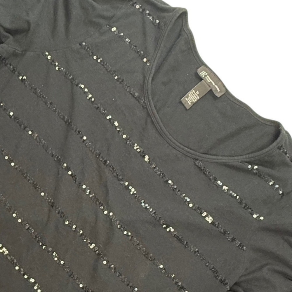 INC‎ International Concepts Woman Black Sequin Striped Long Sleeve Top Plus 3X